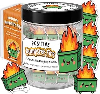 Emotional Supports Dumpster Fire Jar, 60 Positive Affirmation Cards, Dumpster Fire Desk Accessories, Relaxation Gifts, Coworker Gifts for Women, Great Gift for Boss, Teacher, Friends