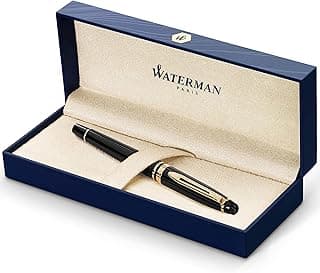 Waterman Expert Fountain Pen, Gloss Black with 23k Gold Trim, Fine Nib, 1 Count - Luxury Writing, Includes Gift Box