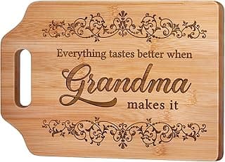 AceThrills Grandma Gifts for Grandma Birthday Gift from Grandkids - Engraved Bamboo Cutting Board 12.3"L x 8.7"W x 0.4"Th (Everything Tastes Better)