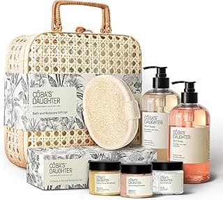 COBA’S DAUGHTER Luxury Spa Gift Set – 7-Piece Bath & Body Set with Rattan Case, Body Wash, Bubble Bath & Scrub – Premium Holiday, Birthday, Mother's Day, Housewarming, Bridal Shower & Self-Care Gift