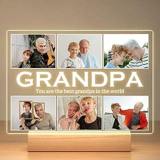 Jkolalin Personalized Gifts for Grandpa from Daughter Son, Custom Picture Frames with Photos, Customized Photo Frame with Night Light, Personalized Birthday Gifts for Grandpa Baby Kids Family