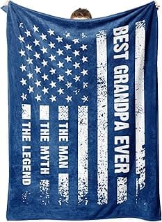 Craftique Grandpa Gifts- Flag Blanket with The Man The Myth The Legend- Birthday Presents Gifts for Grandpa Grandfather, Super Soft Grandpa's Blanket for Bed Sofa Napping Camping, 60”×50”