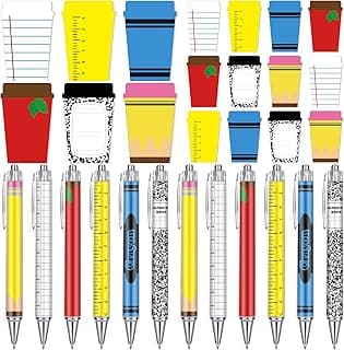 Thenshop 24 Pcs Teacher Appreciation Week Gifts Funny Teacher Sticky Notes Ballpoint Pen Notepad Self Adhesive Writing Thank End of Year Gifts for Employee Office Supplies (Coffee Cup)