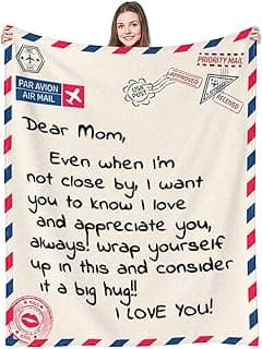 Poitvd Mom Blankets Gift Birthday for Mom from Daughter Son, Dear Mom Throw Blanket for Anniversary, Mother's Day, Super Soft Flannel Throw Blankets for Christmas Valentines Day for Bed Couch (60x80)