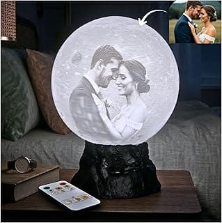 Personalized Moon Lamp with Custom Photo & Text - 3D Printed Night Light - 3 Temp LED - Unique Gifts for Women, Girlfriend - Decor for Wedding Anniversary, Birthday - PLA Material