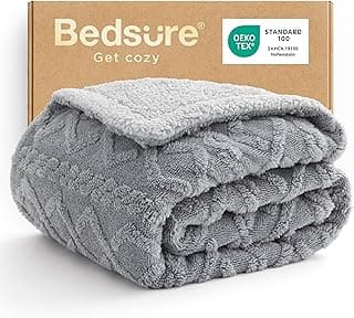 Bedsure Gentlesoft Sherpa Fleece Throw Blanket for Couch - Fluffy & Cozy Cable Jacquard Tufted Throw Gifts for Women and Decor, Thick and Warm Blankets for Winter, Grey, 50x60 Inches