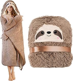Sloth Wearable Hooded Blanket for Adults - Fluffy Super Soft Shaggy Faux Fur, Fuzzy Warm Cozy Plush Furry Fleece & Sherpa Hoodie Throw Cloak Wrap - Sloth Gifts for Women Adults and Kids