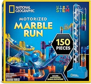 National Geographic Marble Run with Motorized Elevator - 150-Piece Marble Maze Kit with Motorized Spiral Lift, 30 Marbles, Storage Bag & More, Perpetual Motion Machine, Kids Physics Toys