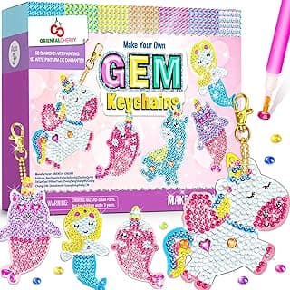 Arts and Crafts for Kids Ages 8-12 - Make Your Own GEM Keychains - 5D Diamond Art Painting by Numbers Kits Girls Kids Ages 3-5 4-6 6-8 Toys Birthday Easter Basket Stuffers Christmas Stocking Gifts