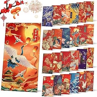 Kalolary 48PCS Chinese Red Envelopes, Lucky Money Envelopes Large Red Packet Chinese New Year Red Pockets Bronzing Design for Chinese Lunar Year, Spring Festival, Birthday and Wedding