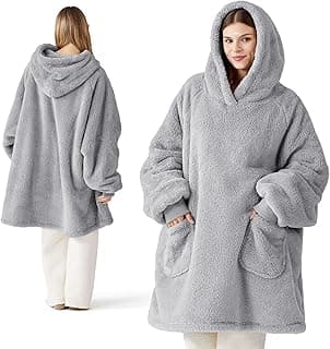 Bedsure Wearable Blanket Hoodies, Blanket Hoodie as Mothers Day Birthday Gifts for Mom Women, Warm Cozy Soft Sweatshirt Hooded Blankets for Women Men Adults, Grey, Standard