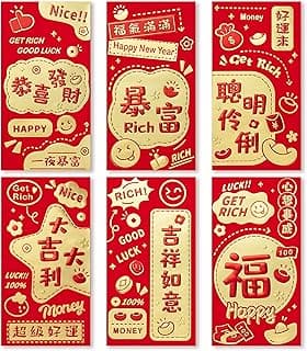 ThxToms 36pcs Red Envelopes Chinese New Year, Money Envelopes for Cash Red Pocket Envelopes Hong Bao for 2026 Horse Spring Festival Wedding Birthday, 6 Designs, L