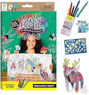 Creativity for Kids Wonder Worlds 3D Coloring Craft Kit: Enchanted Forest - Coloring Craft Kit for Kids, DIY Kit for Girls and Boys, Easter Basket Stuffers Kids Gifts (Ages 5+)