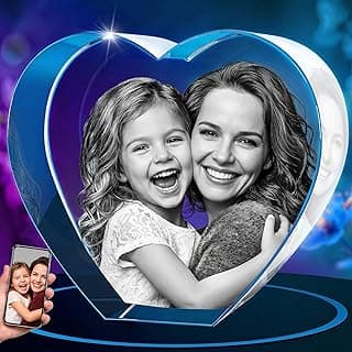 ArtPix 3D Crystal Photo, Personalized Gifts for Women, Wife, Her, Him, Men, Husband, Grandma, Customized Mothers Day Gifts for Mom With Your Own Photo, Custom Glass 3D Laser Etched Picture Frame Heart