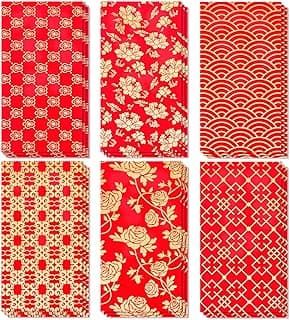 Chinese New Year Red Envelopes, Red Envelopes Chinese New Year Decorations 2026 Lunar New Year Gifts New Years Eve Party Supplies Lucky Money Envelope with 6 Golden Patterns (18 Pcs 6.5 * 3.5in)