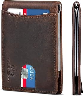 SERMAN BRANDS RFID Blocking Slim Bifold Genuine Leather Minimalist Front Pocket Wallets for Men with Money Clip Thin Mens